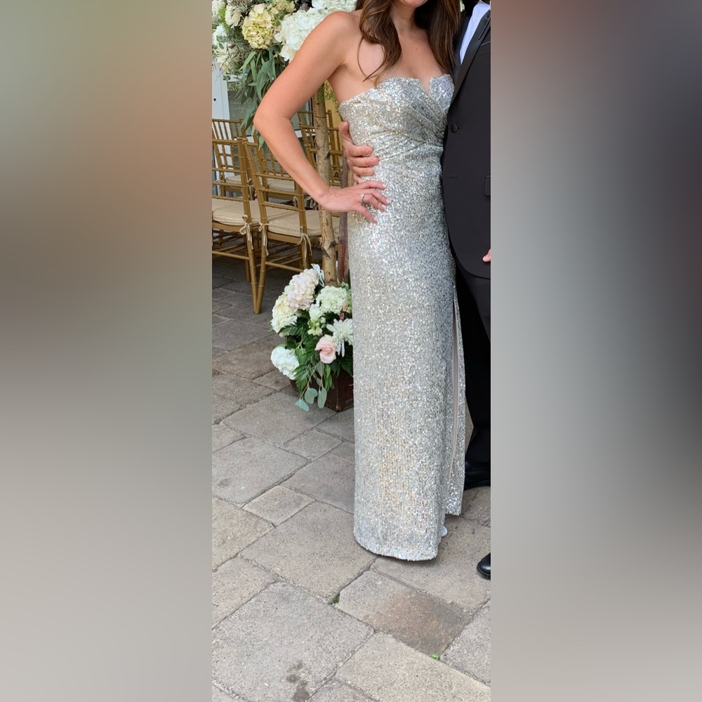 Aidan by Aidan Mattox beaded illusion dress/gown. Silver sequins. Worn once.